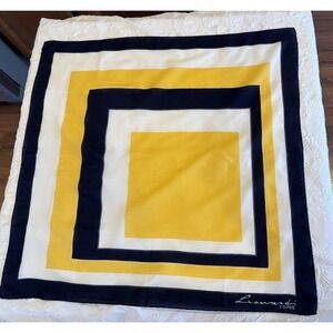 Vintage Leonardi Roma Scarf Women's Yellow Square Italian Design 29.5 x 30